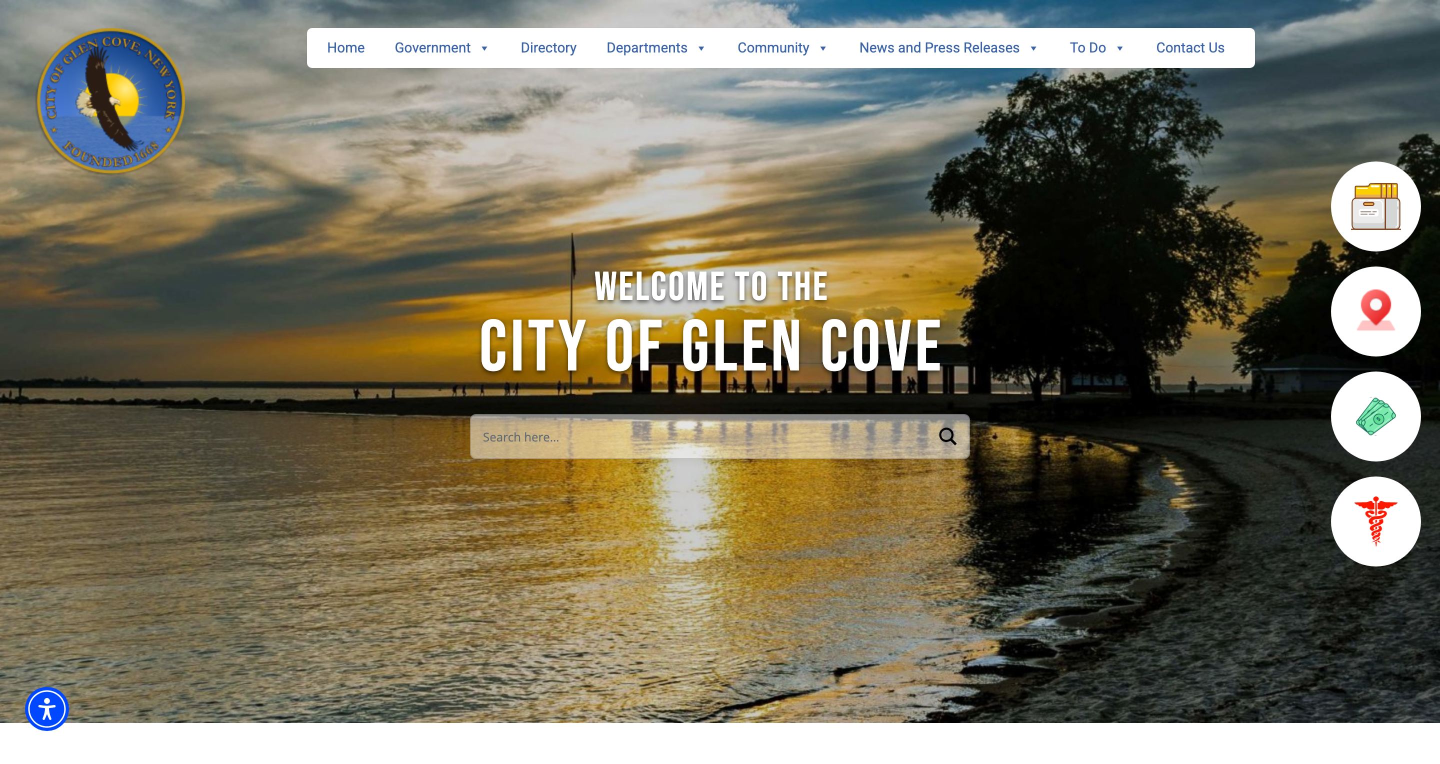Homepage of the City of Glen Cove, New York municipal website, designed by Town Web