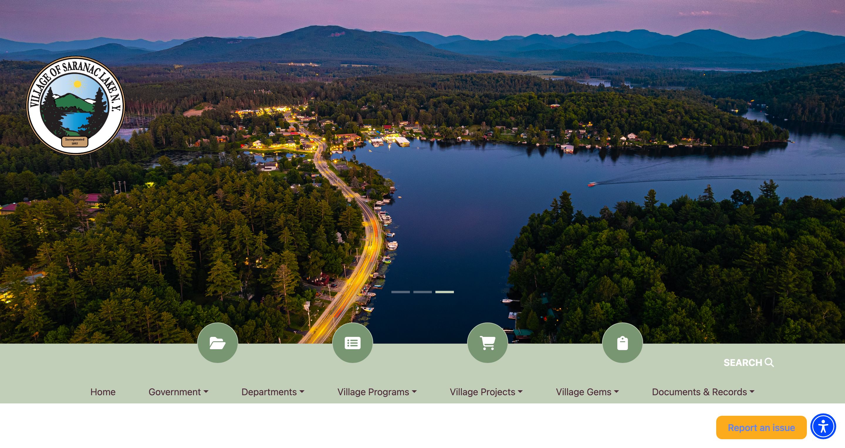 Homepage of the Village of Saranac Lake, New York municipal website, designed by Town Web