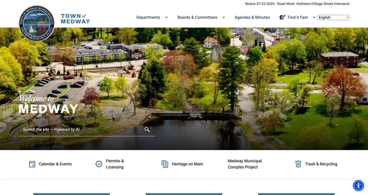 Town of Medway website homepage