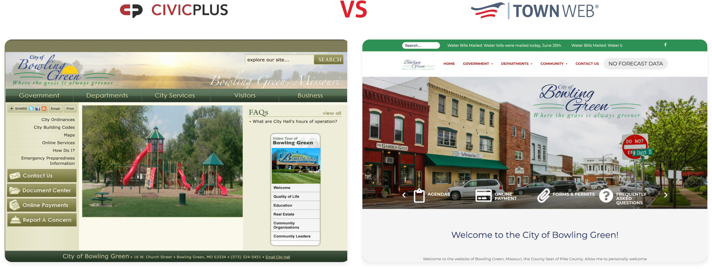 Past and present website screenshots.